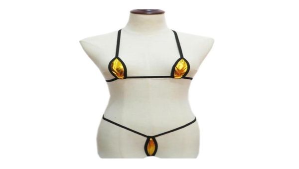 Micro Bikini Tallas grandes Traje de baño Traje de baño para mujer Biquini Bikinis Sexy Charol Color Ribete Oval Múltiples maneras de usar Mujeres 8079471