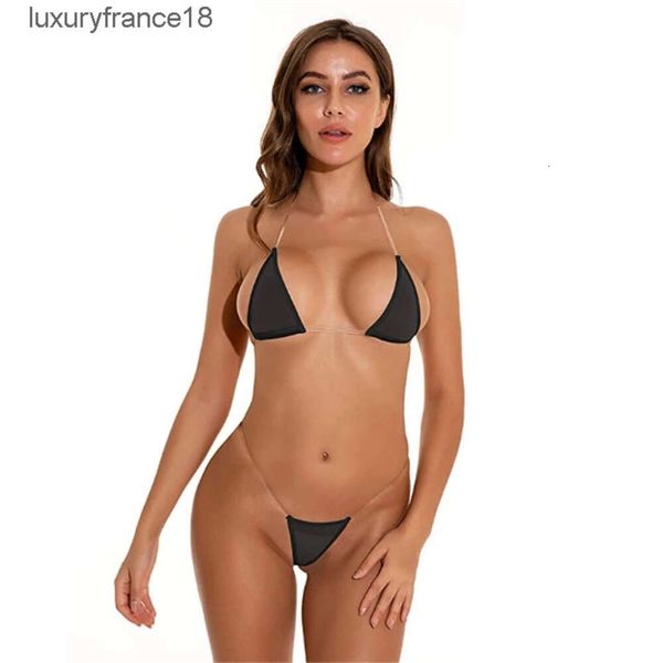 Micro bikini Traje de baño sexy traje de baño para mujer biquini femenino mini bikinis Color sólido Hilo de red Transparente Gel de sílice Correa para el hombro''gg''A1CW