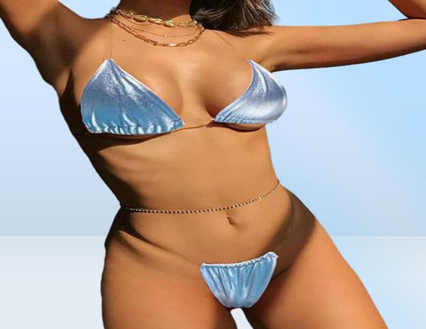 Microbikini con tirantes transparentes para mujer, traje de baño transparente con Push-Up, Amarillo Neón y dorado, bañador triangular, Tanga, Biquini5206464