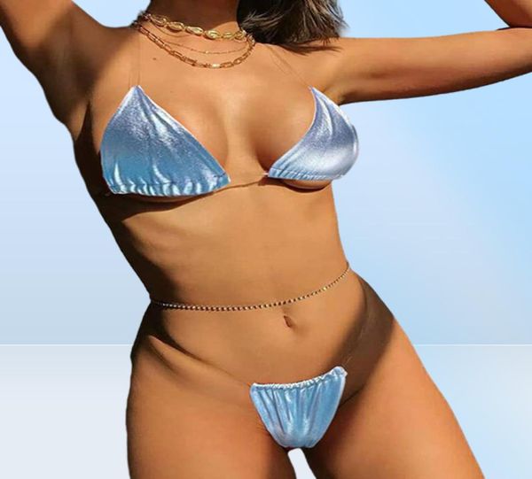 Microbikini con tirantes transparentes para mujer, traje de baño transparente con Push-Up, Amarillo Neón y dorado, bañador triangular, Tanga, traje de baño Biquini2291885