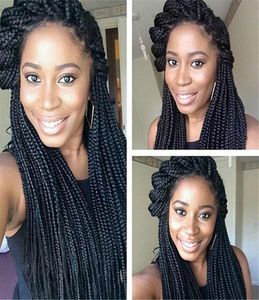 Perruque micro tresse perruques tressées afro-américaines pour femmes 14quot perruque synthétique cheveux longs raides tressés perruque avant en dentelle boîte tresse8988699