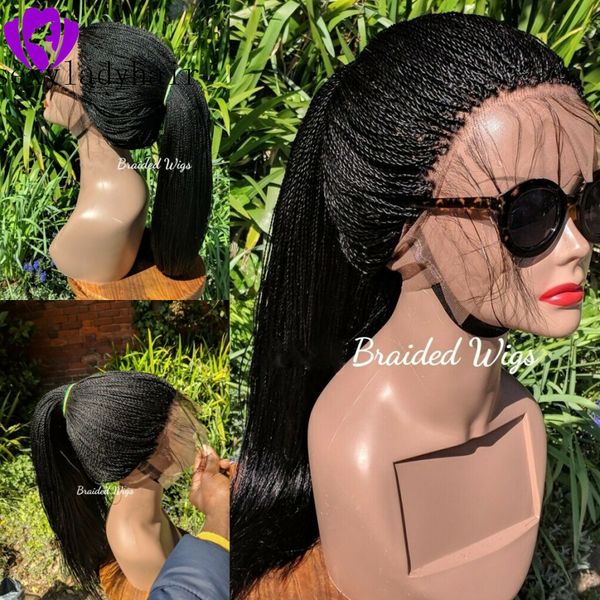 Perruque Lace Front Wig synthétique tressée Micro, cheveux synthétiques pour femmes noires, tresses afro-américaines, perruque torsadée de la Havane