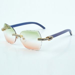 Verres de lunettes de soleil à la mode micro coupés avec diamant XL 8300817 avec bois bleu naturel taille 18-135 mm