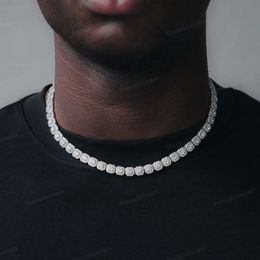 Collier chaîne de tennis en micro diamant, collier rond en moissanite, or blanc 14 carats, diamants, collier hip hop, bijoux de rappeurs