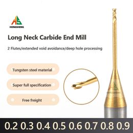 Micro End Mill Carbure CNC Deep Long Neck Small Mini Tool 0,2 0,3 0,4 0,5 0,6 0,7 0,8 0,9 2 Filtes Froisée profonde Fauteuse