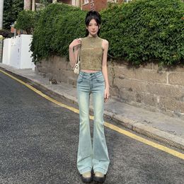 Micro wijd uitlopende jeans voor vrouwen in het voorjaar van 2024 NIEUW HIGH TAIUS SLIMMAND Design Spicy Girl Flaarm leding broek