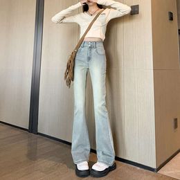 Jeans micro acampanados para mujeres Spring Nuevo cintura alta en la cintura Versión coreana Corea de moda Pantalones casuales de doble botón