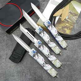 Micro Geisha UT85 AUTO Knife D2 Lames de styles différents CNC Poignée en aluminium Tactique Couteaux militaires automatiques extérieurs avec gaine en nylon noir
