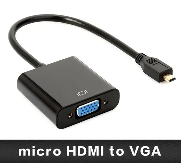 Entrée Micro HDMI Connecteur de sortie VGA Adaptateur de câble Micro HDMI vers VGA Adaptateur de convertisseur vidéo mâle vers femelle 1080P pour appareil photo PC portable HDTV PS4 Projecteur TV