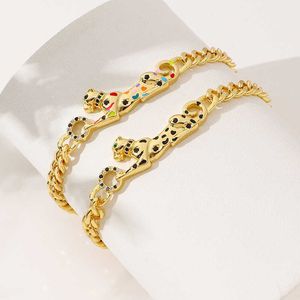 Bracelet léopard africain en zircon incrusté de micro avec placage en cuivre d'or 18 carats, bracelet de niche hip-hop de personnalité européenne et américaine