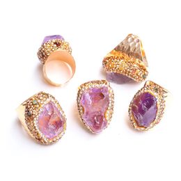 Micro Inclay Amethyst ouverts anneaux pour les femmes Boho Boho Natural Crystal Stone Dinger Ring Jewelry 240514