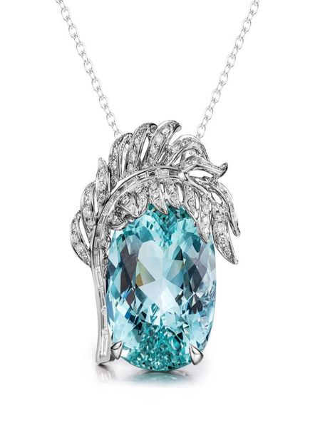 Micro Incrup Feather Dove Egg Aquamarine Pendant luxueux Dominering Bijouts colorés Collier topaze de topaze bleu diamant5052591