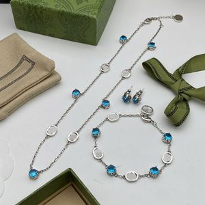 Micro incrustations diamants cristal bleu rubis coeur pendentif chaîne en argent collier mode bracelet lettre goutte d'eau perle boucle d'oreille bague bijoux de mariage avec boîte GS18