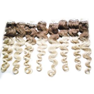 Micro Lus Menselijk Hair Extensions Body Wave T4 / 613 TWEE TONE OMBRE BRABILIAANS HAAR 8 STKS / PARTIJ 800G Micro Loop Hair Extensions