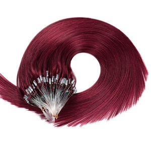 Micro Loop Remy Human Hair Extensions Micro Link Micro Ring 100 stks Keratine Capsule Steil Natuurlijk Haar bourgogne