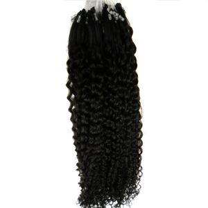 Micro Loop Ring Hair Extensions Grade 8A + Onverwerkte Maagd Braziliaanse Krullend Haar 100g / Pc Natuurlijke Zwarte Kninky Krullend Menselijk Hair Extensions