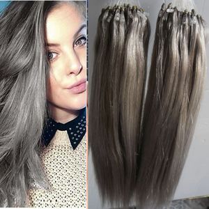 Micro Loop Ring Links Human Hair Extensions 1G / S 200g Zilver Grijze Remy Haar Straight Micro Bead Hair Pieces