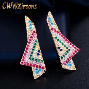 Micro Pave Kleurrijke Cubic Zirconia Stone Goud Kleur Mooie Leuke Etnische Oorbel voor Vrouwen Unieke Sieraden Gift CZ778 210714