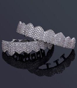 Micro Pave Zirkonia Zilver Goud Kleur Tandengrills Hiphop Rocker Halloween Iced Out Caps TopBottom Fang Grills Set Bling Te3110700