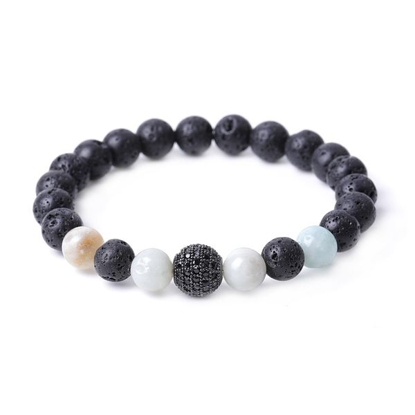 Micro Pave Cz Disco Ball Bead Black Lava stone Pulsera Mujeres Hombres Yoga cadena de mano Joyería Amistad regalo