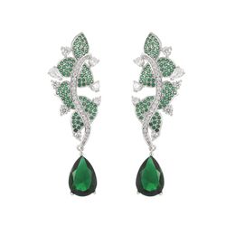 Micro Pave CZ voor Vrouwen 2021 Trendy Sieraden Bruiloft Luxe Dangle Merk Sieraden Groene Crystal Oorbellen