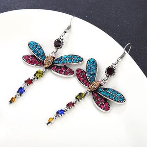 Micro Pave Libellule Gland Boucles D'oreilles Plein Strass Bijoux Bleu-vert-rouge Fantaisie Cadeau Dangle Lustre