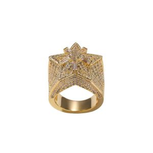 Micro pavé de zircone cubique glacée, bagues étoiles glacées pour hommes et femmes, bague en or Hip Hop, bague de mariage complète en diamant, bijoux 2725