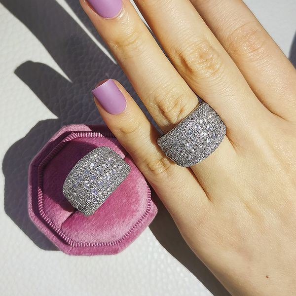 Micro Pave Lab Diamond Ring Sterling Sier Engagement Bands de mariage Rings pour femmes Bijoux de fête d'anniversaire Bridal Gift