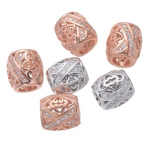 Micro pavé brillant zircon cubique grand trou perles en alliage creux pour la fabrication de bijoux bijoux à bricoler soi-même