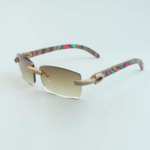 lunettes de soleil en diamants micro-pavés 3524012 avec pattes en bois de paon et lentille 56 mm2382