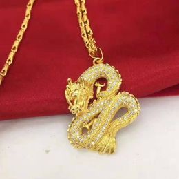 Chaîne à pendentif en forme de Dragon en zircone Micro pavée, or jaune 18 carats, rempli de Blingfashion, collier pendentif pour femmes et hommes, 318R