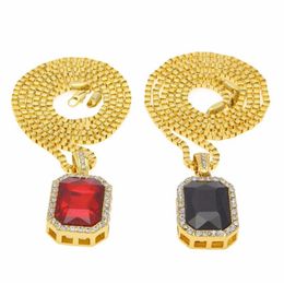 Micro Ruby Red Black Square Hanger set 2 4mm 24 Box Chain Gold Tone Iced Out Ketting hiphop gouden kettingen voor mannen dames3092