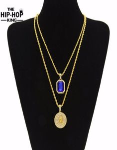 Micro Ruby Red Jesus Face Pendant Chain Chain Collier Set pour les hommes alliage zinc de haute qualité Iced Out Hip Hop Bijoux Nouveau Arrivée29198383512