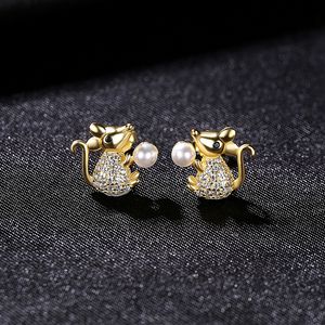 Micro set zircon mignon souris s925 boucles d'oreilles en argent en argent bijoux bijoux cor￩en personnalit￩ de luxe boucles d'oreilles animaux accessoires