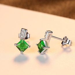 Microset Zirkoon Emerald S925 Silver Stud Earrings sieraden Europees Stijl Fashion Women Square Zirkon Vintage oorbellen voor vrouwen Wedding Party Valentijnsdag Gift SPC