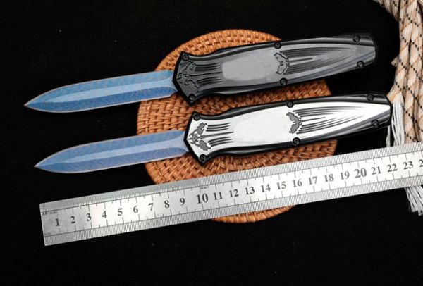 Couteau automatique Micro Tech Bat D/E, lame de 3,66 pouces, manche tout en acier (antidérapant), couteaux d'auto-défense de combat tactique de camping en plein air, outil de poche EDC