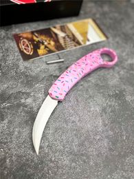 Couteau Karambits rose Donut OTF Dessert Warrior exclusif Micro Tech, lame en acier 440C de 2,952 pouces, manche en aluminium T6, camping en plein air, randonnée, outils tactiques d'auto-défense EDC