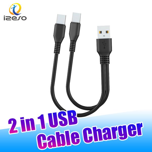 Câble de chargement court USB 2 en 1 de 25cm vers double cordon de chargeur de Type C pour iPhone 15 14 13 Samsung S24 23 izeso