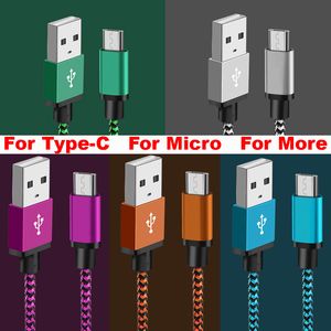 TOP Kwaliteit Snel opladen Nylon Gevlochten Type C usb-kabel Micro Android usb-kabel voor alle mobiele telefoon kabel Lood 3FT 6FT 10FT