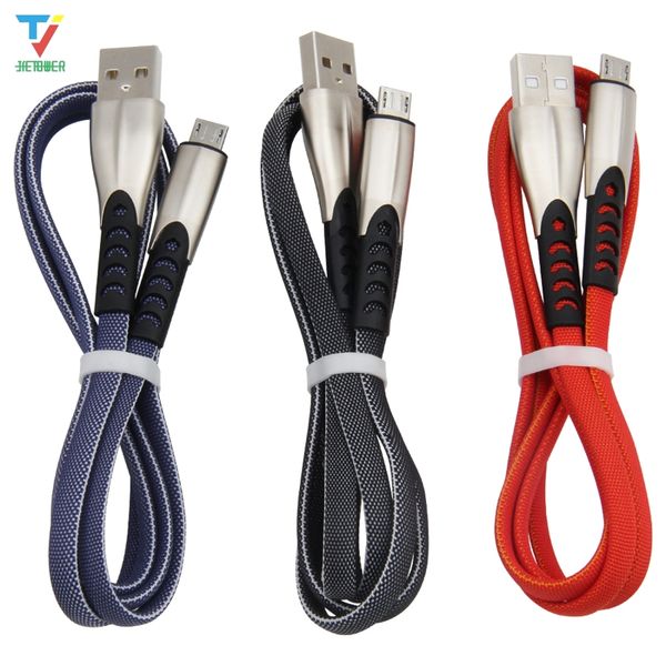 Cable Micro USB para Samaung Xiaomi carga rápida aleación de Zinc Cable de sincronización de datos trenzado plano Cable de 1M para teléfonos inteligentes Android