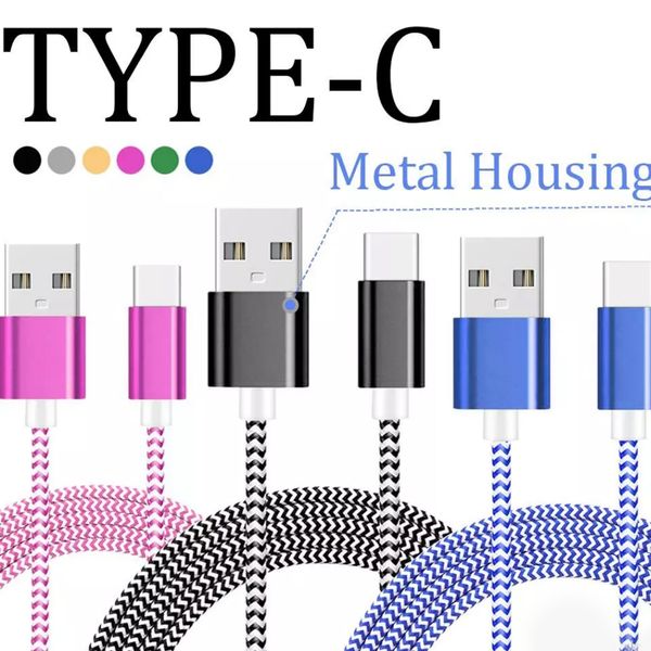 Câbles en tissu de nylon ligne de données USB tissée en cuivre pour Samsung Type C/Mirco/5/6/7 1M 2M 3M câble de charge avec sac d'opp