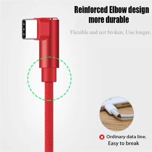Micro USB Data Snyc Cable de carga de cargador rápido de 90 grados Línea de datos de tejido de lino para Android Samsung Huawei Xiaomi