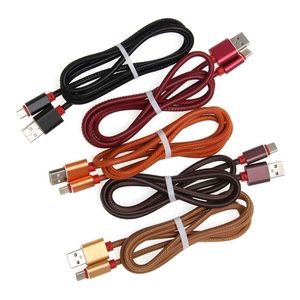 Micro USB-snellaadkabels Type C Sync-gegevensoplader Kabelsnoer PU-leer Oplaadlijn voor mobiele telefoon voor Xiaomi HTC LG Samsung