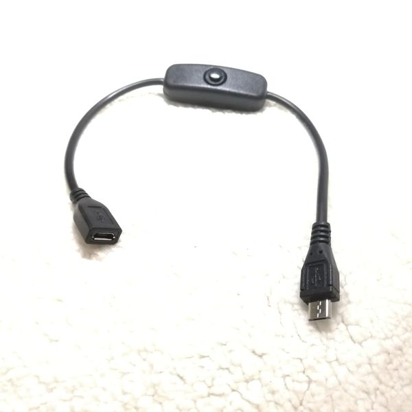 Câble adaptateur d'alimentation Micro USB mâle à femelle avec interrupteur marche/arrêt noir