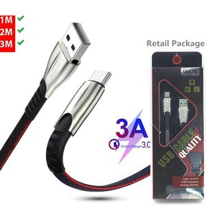Micro Type C-kabels Fast Charging USB Synchronisatiegegevens Mobiele Telefoon Adapter Oplader Kabel voor Samsung Android-kabels met retailpakket