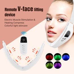 Microcurrent Face Louting Machine Compress 6 Modes Masseur LED Double élimination du menton Instrument de beauté Remote Contrôle 240407