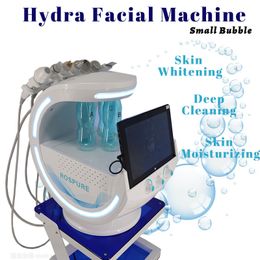 Machine hydrofaciale de Microdermabrasion 7 en 1, Instrument intelligent de Dermabrasion de la peau RF à oxygène bleu glace doré