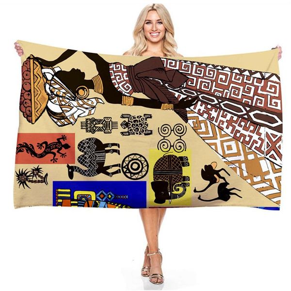 Microfibre Serviette De Plage Polyester Éléments Africains Danse Impression Numérique Serviette De Bain Grand Rectangle Respirant Durable Towels203M