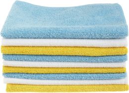 Chiffon de nettoyage en microfibre sans usure réutilisable et lavable Lot de 24 30,5 x 40,6 cm Bleu Blanc et Jaune