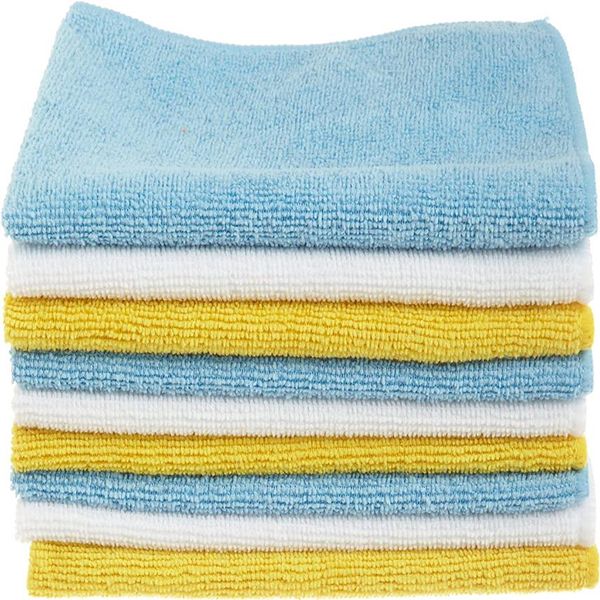 Lot de 24 chiffons de nettoyage en microfibre réutilisables et lavables 30,5 x 40,6 cm bleu blanc et jaune286z